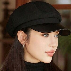 Classic Vegan Leather Newsboy Style Cap